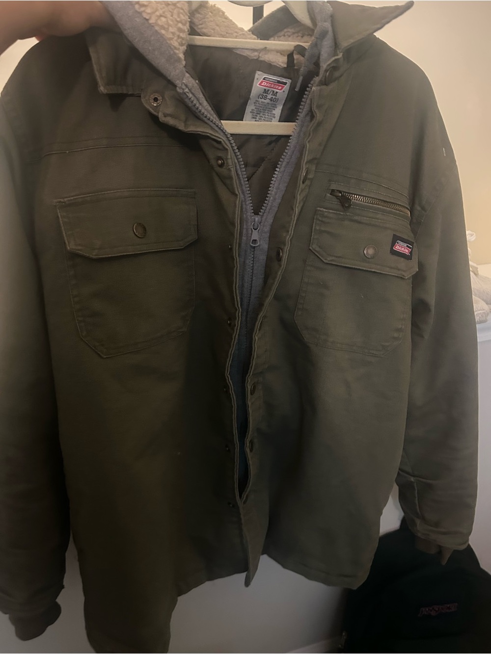 Dickies Olive Hooded Work Jacket with Sherpa Liner